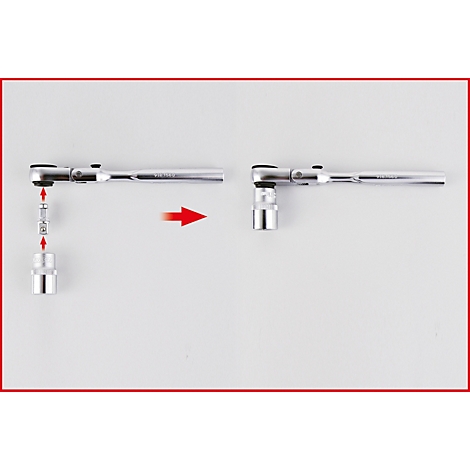 Schraubenschlüssel und Steckschlüssel. Das Werkzeug wird mithilfe eines Pfeils zusammengefügt.